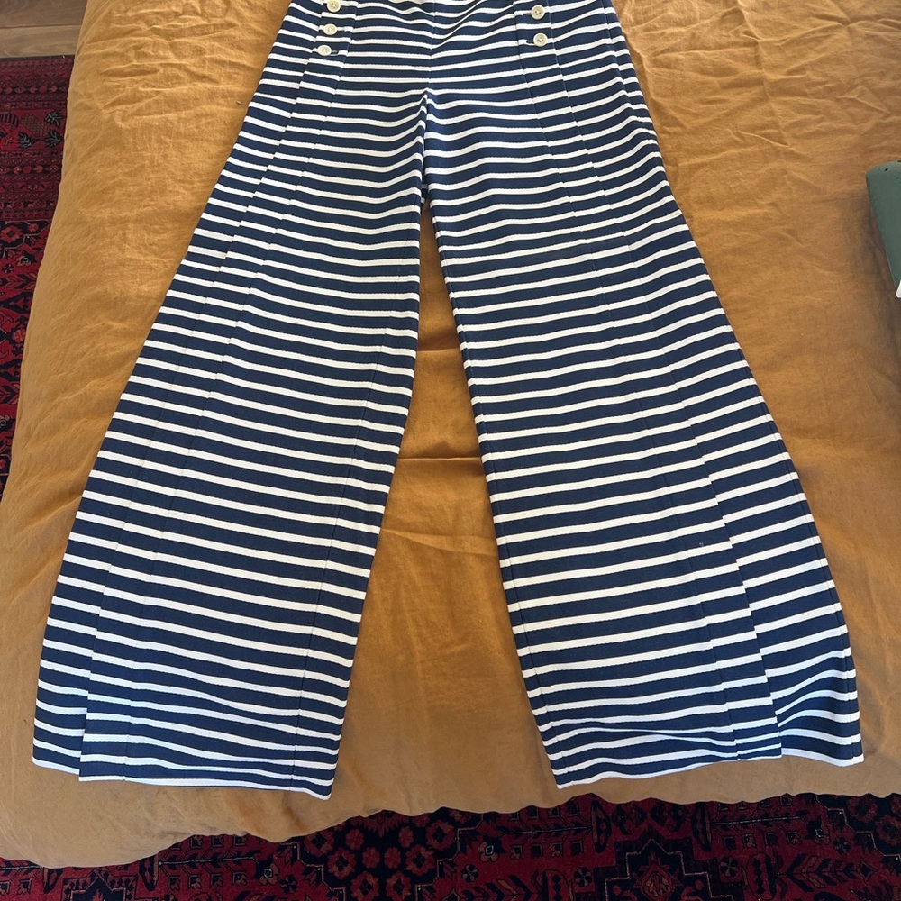 J. Crew Navy and White Striped Wide-Leg Pants